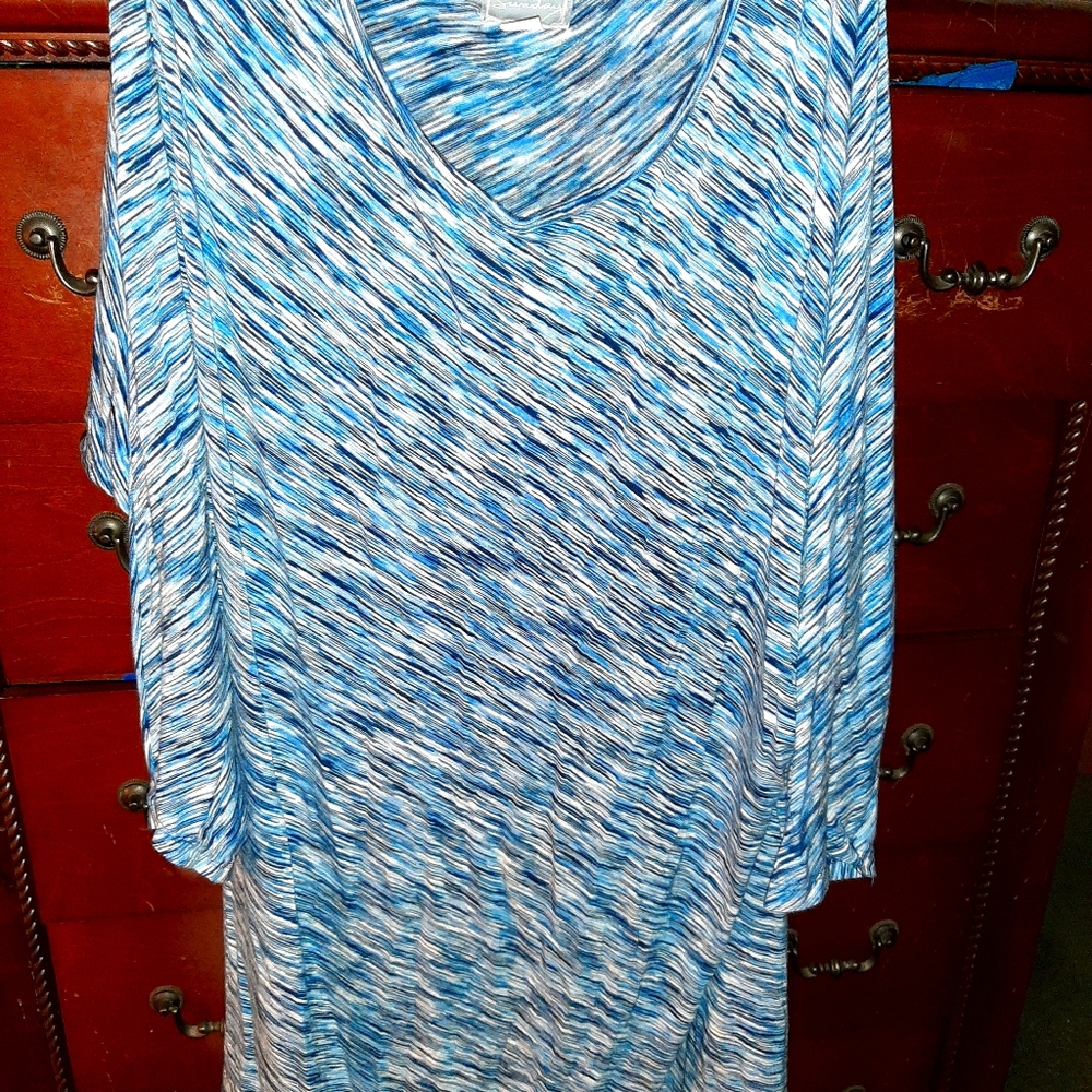 Blue and white tunic top